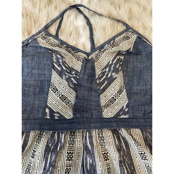 Anthropologie Vintage-Inspired Y2K Navy & Ivory Boho Tribal Print Dress Halter N - Picture 4 of 11